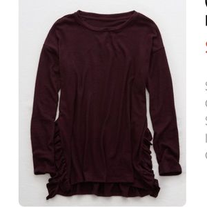 Purple Oversized Long Sleeve Shirt with Ruffle sides